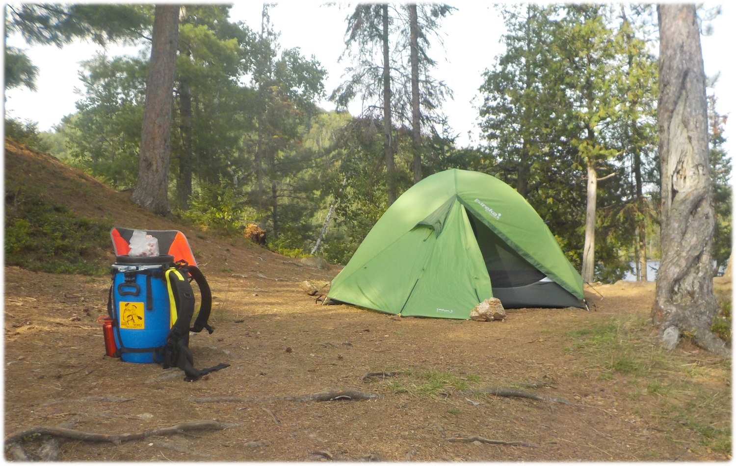 Tent setup in the only flat, sheltered area